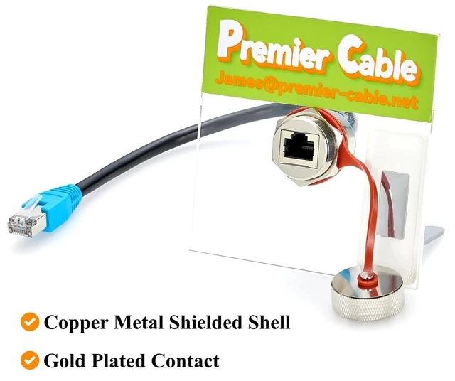 Alt view image 6 of 7 - IP67 RJ45 CAT6 Male to Female Panel Mount Extension Cable (Black, 0.3M/1FT)