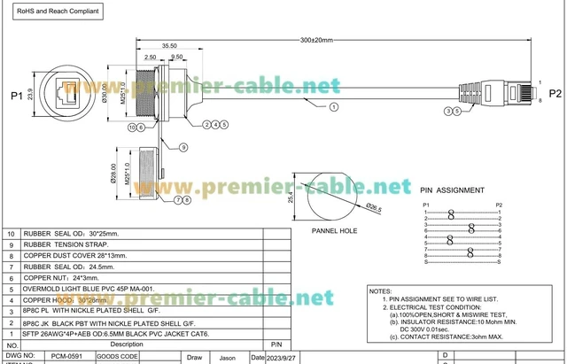 Alt view image 7 of 7 - IP67 RJ45 CAT6 Male to Female Panel Mount Extension Cable (Black, 0.3M/1FT)