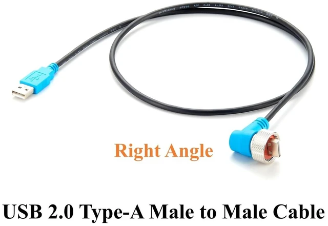 Alt view image 2 of 7 - IP67 Right Angle USB 2.0 A Male to Male Cable, Threaded Lock (1M/3.28FT)