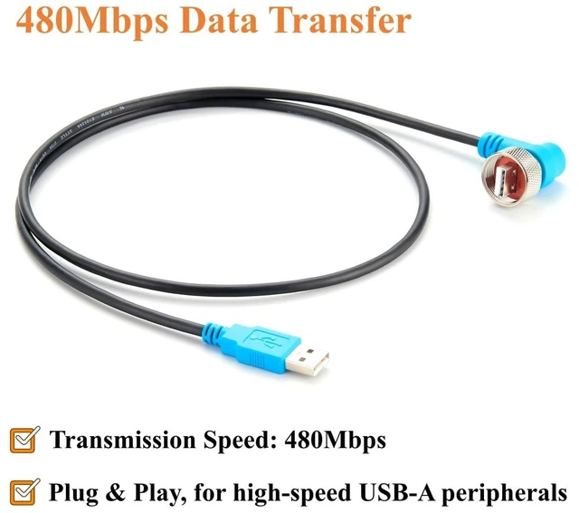Alt view image 3 of 7 - IP67 Right Angle USB 2.0 A Male to Male Cable, Threaded Lock (1M/3.28FT)