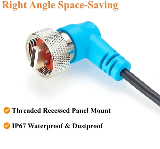Alt view image 4 of 7 - IP67 Right Angle USB 2.0 A Male to Male Cable, Threaded Lock (1M/3.28FT)