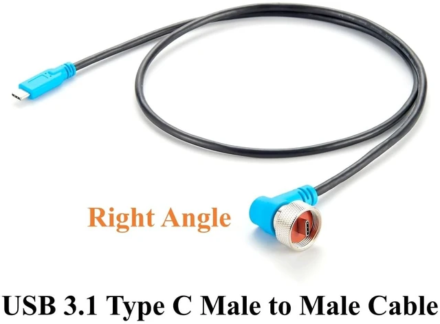 Alt view image 2 of 7 - IP67 Right Angle USB 3.1 C Male to Male Threaded Locking Cable (1M/3.28FT)