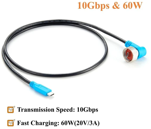 Alt view image 3 of 7 - IP67 Right Angle USB 3.1 C Male to Male Threaded Locking Cable (1M/3.28FT)