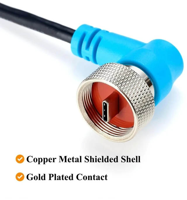 Alt view image 5 of 7 - IP67 Right Angle USB 3.1 C Male to Male Threaded Locking Cable (1M/3.28FT)