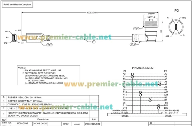 Alt view image 7 of 7 - IP67 Right Angle USB 3.1 C Male to Male Threaded Locking Cable (1M/3.28FT)