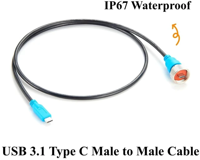 Alt view image 2 of 7 - IP67 Waterproof USB 3.1 C Male to Male Threaded Locking Cable (1M/3.28FT)