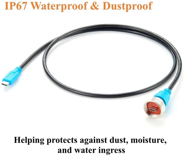 Alt view image 4 of 7 - IP67 Waterproof USB 3.1 C Male to Male Threaded Locking Cable (1M/3.28FT)