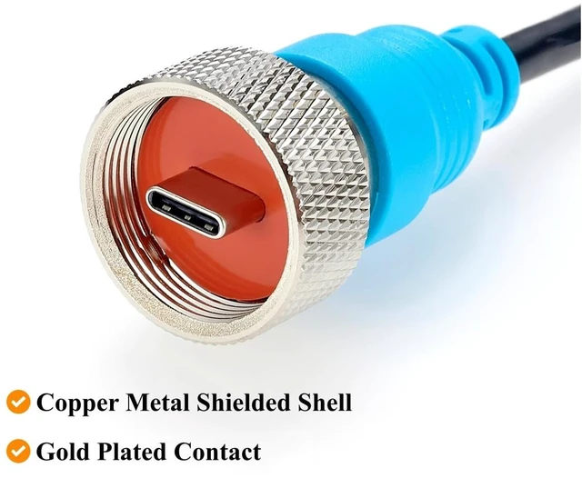 Alt view image 5 of 7 - IP67 Waterproof USB 3.1 C Male to Male Threaded Locking Cable (1M/3.28FT)
