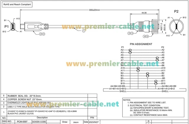 Alt view image 7 of 7 - IP67 Waterproof USB 3.1 C Male to Male Threaded Locking Cable (1M/3.28FT)