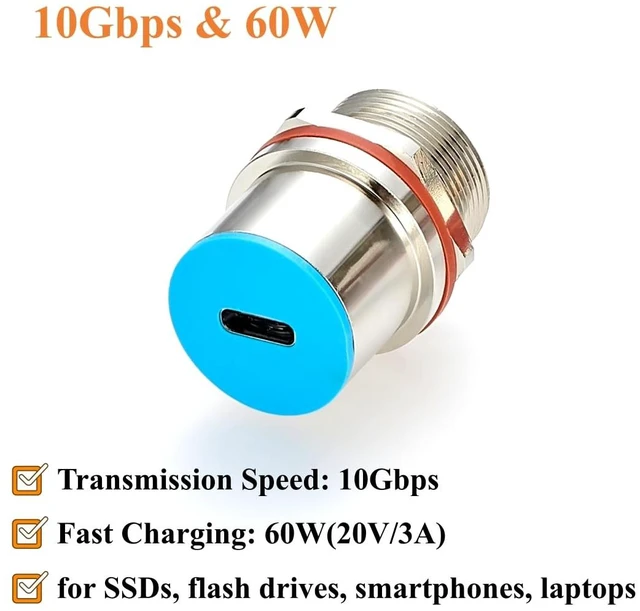 Alt view image 4 of 7 - IP67 Waterproof USB 3.1 C Female to Female Bulkhead Panel Mount Coupler
