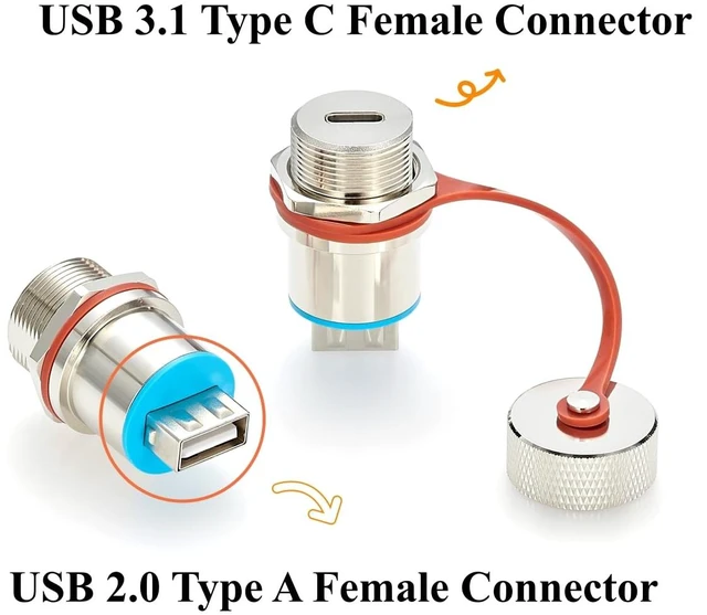 Alt view image 2 of 7 - IP67 Rugged USB 3.1 C Female to USB 2.0 A Female Panel Mount Adapter (1Pc)