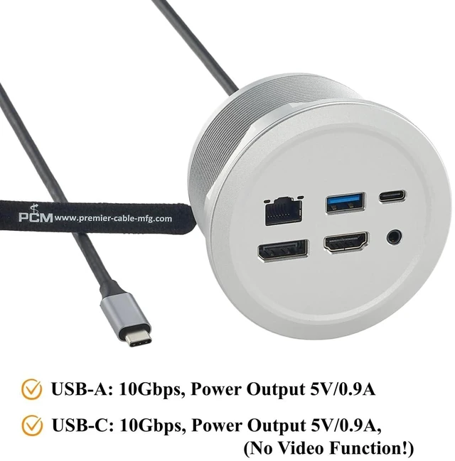 Alt view image 4 of 7 - USB C Desk Grommet Docking Station, Panel Mount 4K@60Hz HDMI & DisplayPort Dual Monitor, 10Gbps USB-A & USB-C, Gigabit Ethernet, Audio Jack, Multimedia Grommet for Office (1.5M/4.92FT)