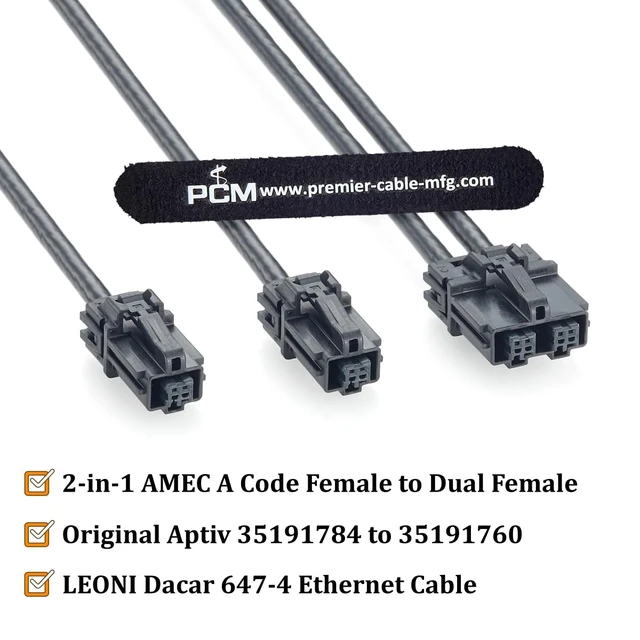 Alt view image 2 of 7 - Aptiv 2-Port AMEC A Code Female to Dual Female Automotive Ethernet Cable,2M