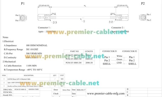 Alt view image 7 of 7 - Aptiv AMEC A Code Female to Female Automotive Ethernet Cable, 35191760 (2M)