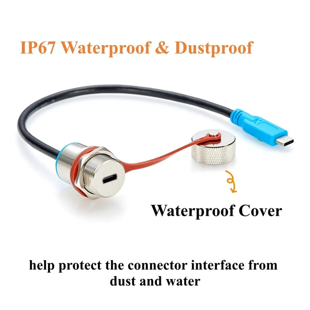 Alt view image 5 of 7 - IP67 USB 3.1 Type-C Male to Female Panel Mount Extension Cable (0.3M/1FT)