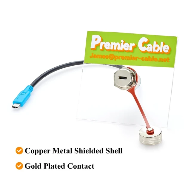 Alt view image 6 of 7 - IP67 USB 3.1 Type-C Male to Female Panel Mount Extension Cable (0.3M/1FT)