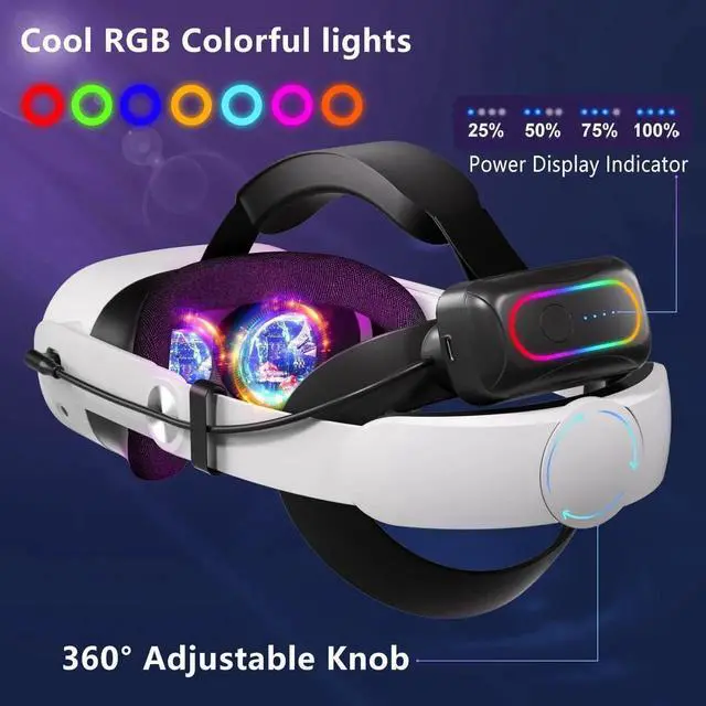 Alt view image 5 of 6 - WISDUMIHDAPP 10000mAh Battery Head Strap for Me-ta Quest 3S/3 with Cool RGB and Magnetic Battery Design, for Quest 3/3s Accessories Extra VR Playtime Premium Comfort & Adjustable, Reduce Facial Stress