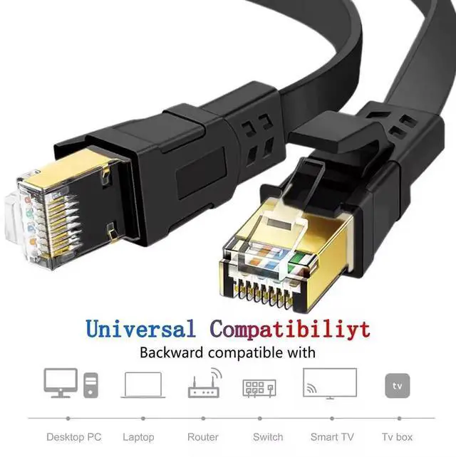 Alt view image 4 of 6 - WISDUM Cat 8 Ethernet Cable 33Ft, High Speed 40Gbps Flat Internet Network LAN Cable,Faster Than Cat7/Cat6/Cat5, Durable Patch Cord with Gold Plated RJ45 Connector for Xbox,PS4,Router, Modem,Gaming