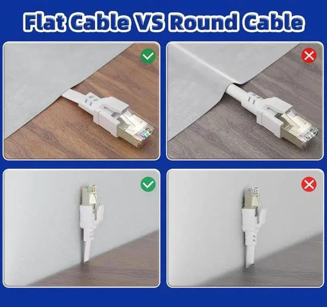 Alt view image 6 of 6 - WISDUM Cat 8 Ethernet Cable 33Ft, High Speed 40Gbps Flat Internet Network LAN Cable,Faster Than Cat7/Cat6/Cat5, Durable Patch Cord with Gold Plated RJ45 Connector for Xbox,PS4,Router, Modem,Gaming
