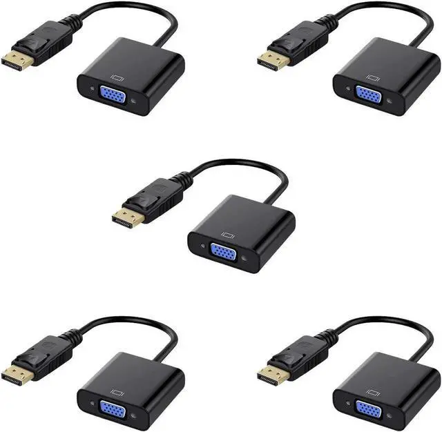 Main image of WISDUM DisplayPort to VGA, Gold-Plated DP to VGA Adapter (Male to Female) Compatible with Computer, Desktop, Laptop, PC, Monitor, Projector, HDTV (Black, 5-Pack)