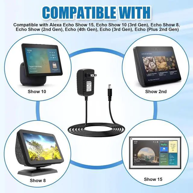 Alt view image 3 of 7 - 30W Power Cord Adapter Replacement for Alexa Echo Show 8 Show 10 | for Show 8(1st 2nd 3rd Gen), Echo Show 10(3rd Gen), Echo Show 15, Echo(3rd 4th Gen), Echo Show(2nd Gen), Echo Plus(2nd Gen)