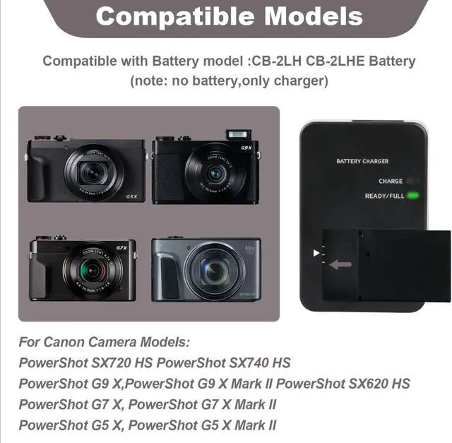 Alt view image 3 of 6 - CB-2LH CB-2LHT NB-13L Battery Charger for Canon Powershot G7X SX740 | for SX620 HS G7 X Mark III G5X G5X Mark II Mark II SX730 SX720, Digital Camera Charger for G1X G1X Mark II III G9X G9X