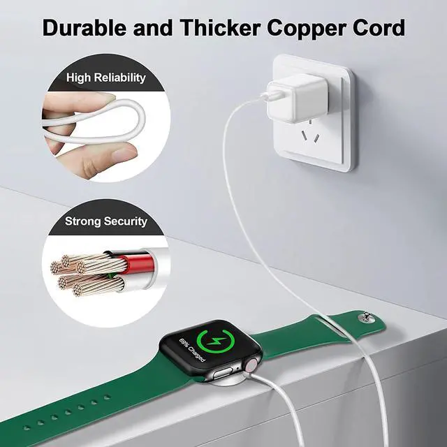 Alt view image 5 of 6 - 2026 Upgraded for Apple Watch Charger Magnetic USB C Fast Charging Cable | Wireless iWatch Chager Cable Dual-Chip Compatible with Apple Watch Series Ultra/SE/11/10/9/8/7/6/5/4/3/2-3.3FT,White