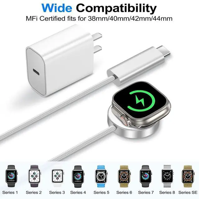 Alt view image 2 of 7 - Fast Charging Cable for Apple Watch Charger & 20W Plug Adapter for iPhone,Portable USB C Wireless iWatch/iPhone Charger Cord Compatible with Apple Watch Ultra 2/Ultra/SE/11/10/9/8/7/6/5/4/3/2/1-White