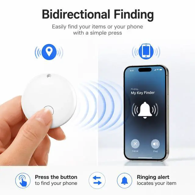 Alt view image 6 of 6 - Bluetooth Tracker Tag - Smart Item Finder with iOS & Android Compatibility, Anti-Lost Locator for Keys, Wallets, Pets & Luggage, Round Design with App Control (2-Pack, Black & White)