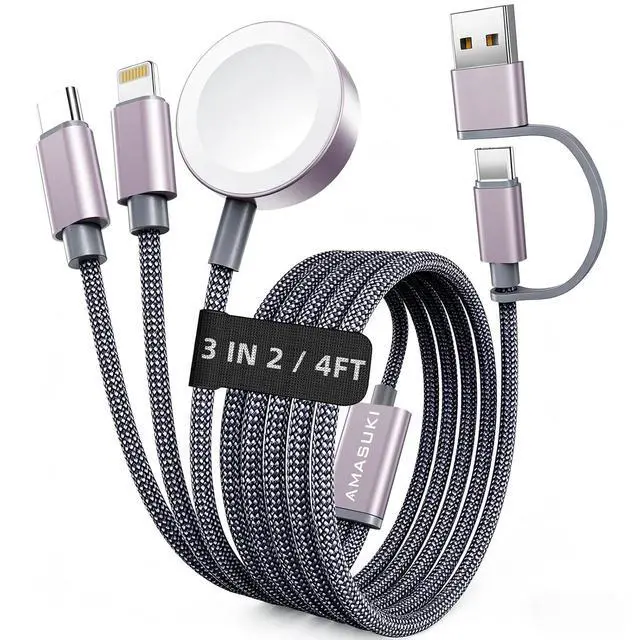 Alt view image 4 of 7 - 2026 Travel Essentials for Apple Watch Charger,Cruise Vacation Camping Essentials,iPhone Charger,Multi Charging Cable,3 in 2 Charging Docks for iWatch Series 11-2/Ultra,iPhone 17-12,Car