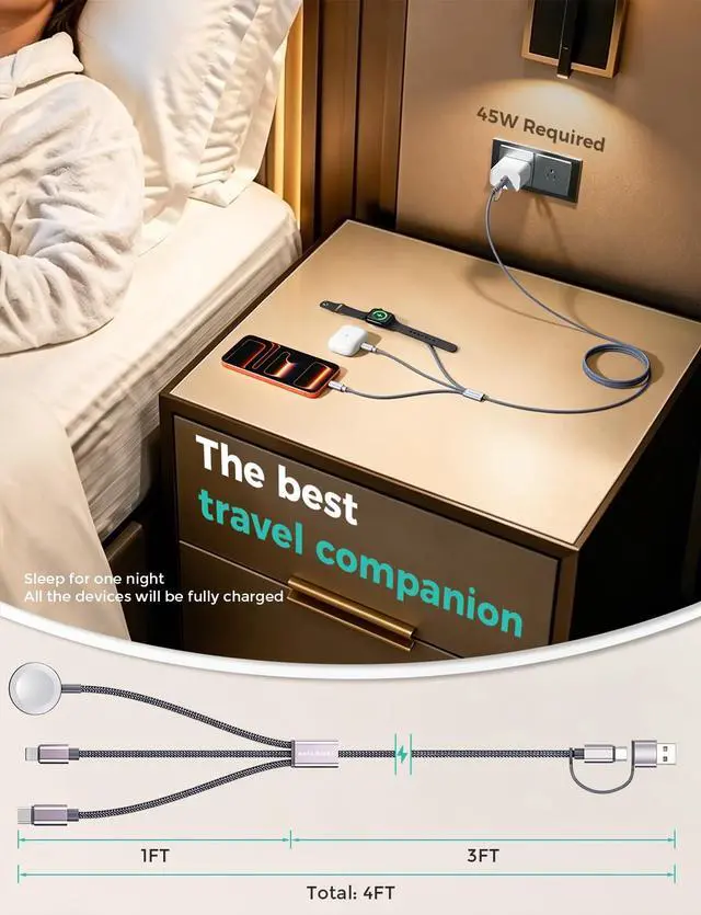 Alt view image 7 of 7 - 2026 Travel Essentials for Apple Watch Charger,Cruise Vacation Camping Essentials,iPhone Charger,Multi Charging Cable,3 in 2 Charging Docks for iWatch Series 11-2/Ultra,iPhone 17-12,Car