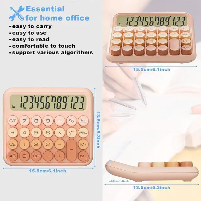 Alt view image 2 of 5 - Mechanical Calculator 12 Digit Extra Large 5-Inch LCD Display, DECKLIT Battery Desk Calculator, Big Buttons Easy to Press Office Calculators Desktop, 15°Tilt Screen for Kids Calculator(Gradient Pink)