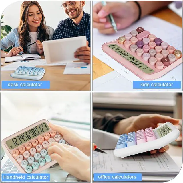 Alt view image 5 of 5 - Mechanical Calculator 12 Digit Extra Large 5-Inch LCD Display, DECKLIT Battery Desk Calculator, Big Buttons Easy to Press Office Calculators Desktop, 15°Tilt Screen for Kids Calculator(Gradient Pink)