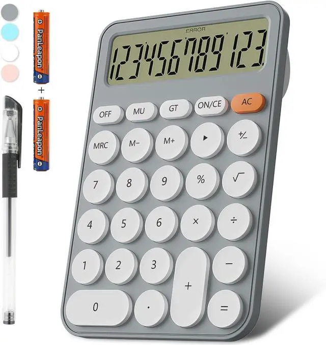 Main image of Cute Calculators Desktop Size 6.3 * 4.3in/16 * 11cm, DECKLIT Battery 12 Digit Desk Calculator Extra LCD Large Display, Great Desktop Calculator Big Buttons, 15°Tilt Screen for Kids Calculator(Grey)