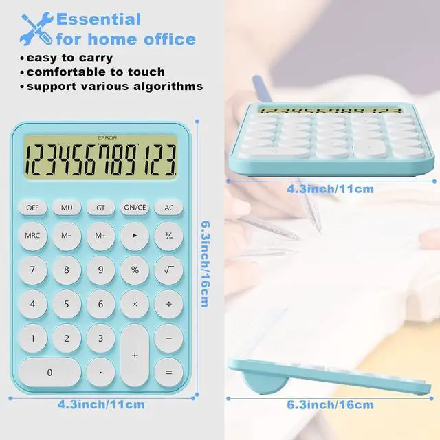 Alt view image 4 of 7 - Cute Calculators Desktop Size 6.3 * 4.3in/16 * 11cm, DECKLIT Battery 12 Digit Desk Calculator Extra LCD Large Display, Great Desktop Calculator Big Buttons, 15°Tilt Screen for Kids Calculator(Grey)