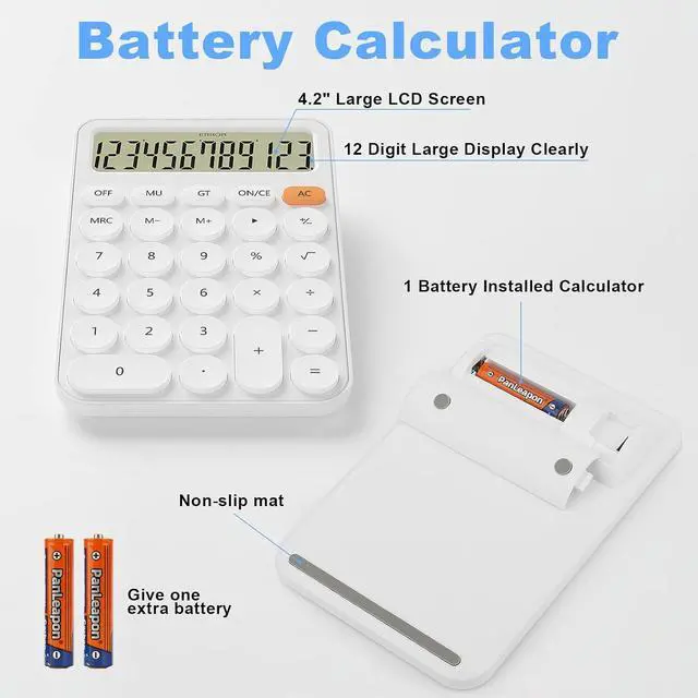 Alt view image 5 of 7 - Cute Calculators Desktop Size 6.3 * 4.3in/16 * 11cm, DECKLIT Battery 12 Digit Desk Calculator Extra LCD Large Display, Great Desktop Calculator Big Buttons, 15°Tilt Screen for Kids Calculator(Grey)