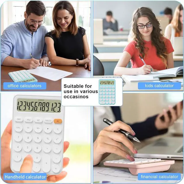 Alt view image 7 of 7 - Cute Calculators Desktop Size 6.3 * 4.3in/16 * 11cm, DECKLIT Battery 12 Digit Desk Calculator Extra LCD Large Display, Great Desktop Calculator Big Buttons, 15°Tilt Screen for Kids Calculator(Grey)