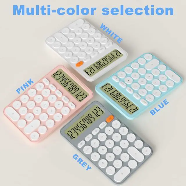 Alt view image 3 of 7 - Cute Calculators Desktop Size 6.3 * 4.3in/16 * 11cm, DECKLIT Battery 12 Digit Desk Calculator Extra LCD Large Display, Great Desktop Calculator Big Buttons, 15°Tilt Screen for Kids Calculator(Grey)