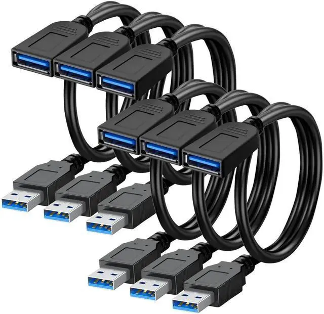 Main image of SaiTech IT 6 Pack Short Length 1 Feet USB 3.0 Extension Cable, USB 3.0 A Male to Female Extender - Black