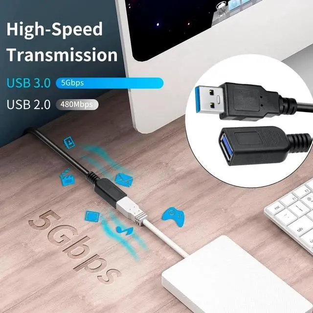 Alt view image 4 of 5 - SaiTech IT 6 Pack Short Length 1 Feet USB 3.0 Extension Cable, USB 3.0 A Male to Female Extender - Black