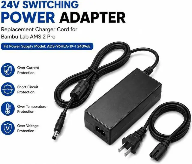 Alt view image 2 of 6 - 24V Power Supply for Bambu Lab AMS 2 Pro, Switching Power Adapter Replacement for AMS System, 24V DC Adapter Charger for AMS Filament System Compatible with AMS/AMS 2 Pro