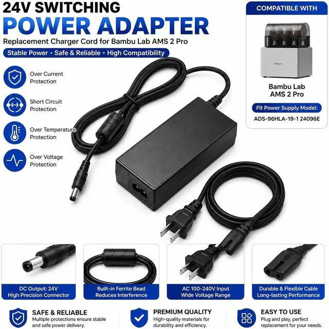 Alt view image 3 of 6 - 24V Power Supply for Bambu Lab AMS 2 Pro, Switching Power Adapter Replacement for AMS System, 24V DC Adapter Charger for AMS Filament System Compatible with AMS/AMS 2 Pro