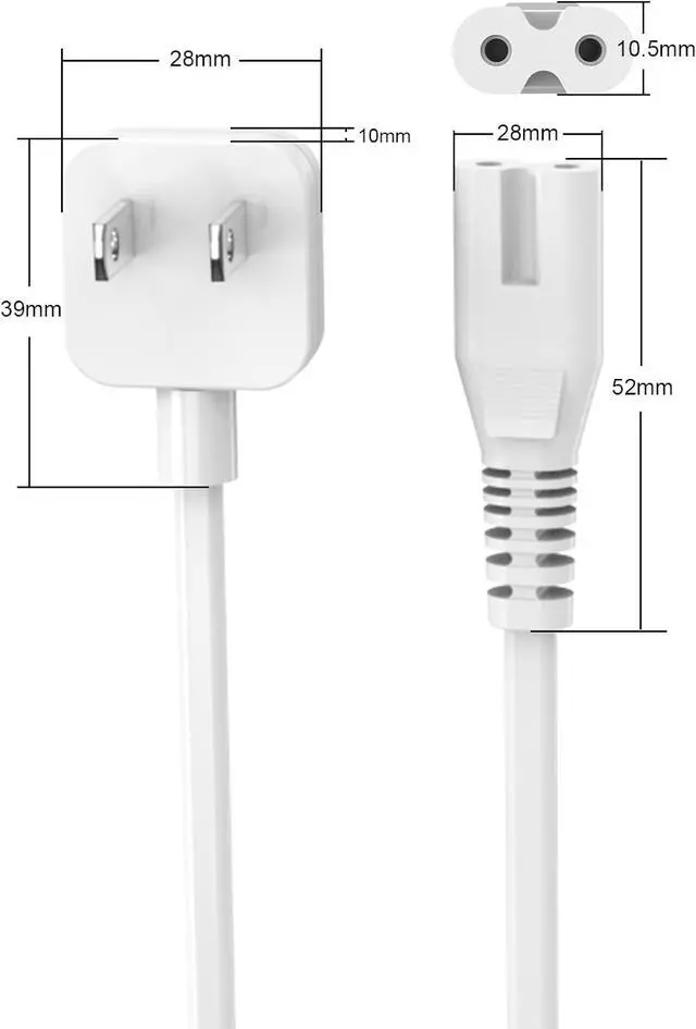 Alt view image 4 of 6 - 5ft Flat Extension Power Cord Replacement 10A, Figure 8 AC Cable Slim Plug 2 Prong for Anker, Ugreen, Baseus, Creative Design, MSTJRY, Upoy Charger, Power Supply for Xbox, TV, Low Profile