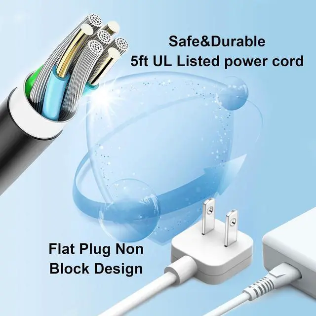 Alt view image 3 of 6 - 5ft Flat Extension Power Cord Replacement 10A, Figure 8 AC Cable Slim Plug 2 Prong for Anker, Ugreen, Baseus, Creative Design, MSTJRY, Upoy Charger, Power Supply for Xbox, TV, Low Profile