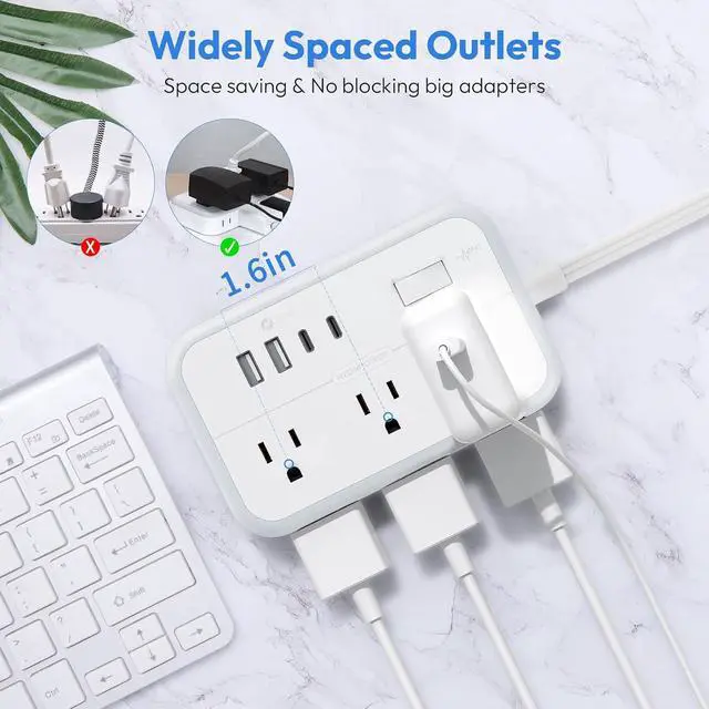 Alt view image 3 of 7 - Extension Cord 15 ft, Power Strip with 6 Outlets 4 USB Charger(2 USB C Port), Flat Plug Outlet Extender Long Cord, Protection for Indoor, Home, Office Supplies, Dorm Room Essentials