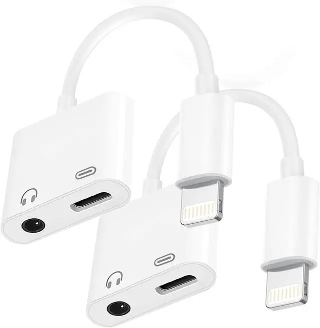 Main image of Lightning to 3.5mm Headphone Jack Adapter, Apple MFi Certified 2-in-1 Charger & Audio Dongle for iPhone 14/13/12/11/XS/XR, Charge & Listen,DAC Chip,Hi-Fi Sound,for Car Aux, Home, Travel (2, White)
