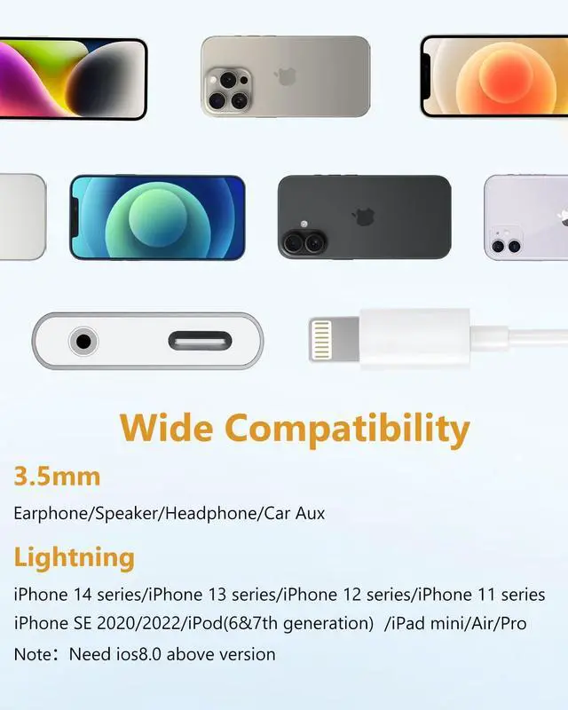 Alt view image 7 of 7 - Lightning to 3.5mm Headphone Jack Adapter, Apple MFi Certified 2-in-1 Charger & Audio Dongle for iPhone 14/13/12/11/XS/XR, Charge & Listen,DAC Chip,Hi-Fi Sound,for Car Aux, Home, Travel (2, White)