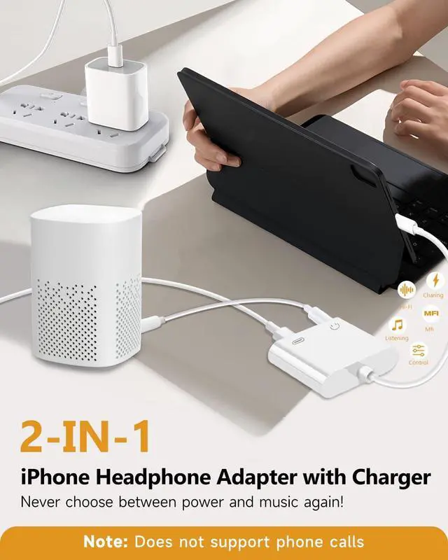 Alt view image 5 of 7 - Lightning to 3.5mm Headphone Jack Adapter, Apple MFi Certified 2-in-1 Charger & Audio Dongle for iPhone 14/13/12/11/XS/XR, Charge & Listen,DAC Chip,Hi-Fi Sound,for Car Aux, Home, Travel (2, White)