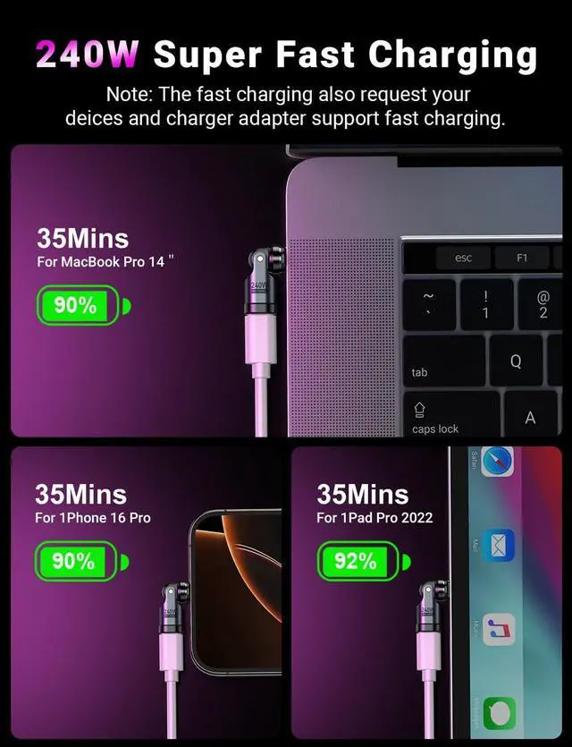 Alt view image 5 of 7 - USB C Magnetic Adapter PD 240W(2Pack), 9PIN USB C 90 Degree Adapter/C Right Angle Adapters/360 &180 Degree C to C Adapters for 1Phone 17/16/15, Ma-Book Pro/1Pad Series, Samsung Galaxy, Tablet, Laptop