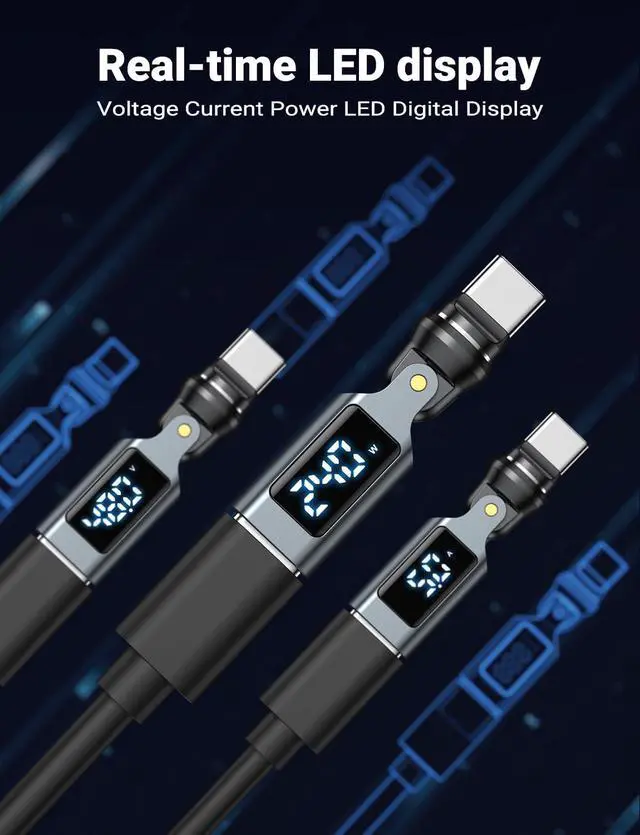 Alt view image 7 of 7 - USB C Magnetic Adapter PD 240W(2Pack), 9PIN USB C 90 Degree Adapter with LED Digital Display/360 &180 Degree Power Meter Tester for 1Phone 17/16/15, Ma-Book Pro/1Pad Series, Samsung, Tablet, Laptop